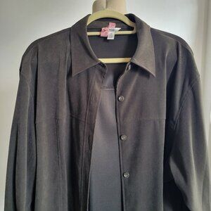 Talbots Stretch Dark Olive Green Microfiber Button-Up Shirt Jacket Shacket (2X)